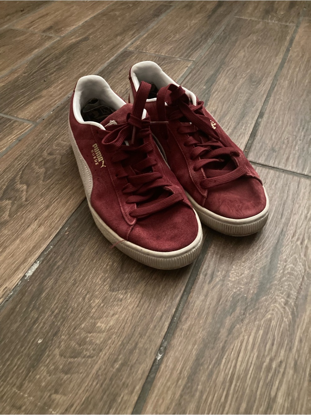 Puma suedes burgundy trainers